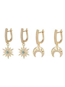 推荐Luxe 2-Pair Goldtone Cubic Zirconia Moon & Star Huggie Earrings Set商品