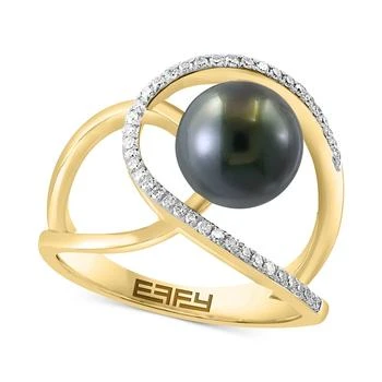 Effy | EFFY® Black Tahitian Pearl (8mm) & Diamond (1/6 ct. t.w.) Abstract Openwork Statement Ring in 14k Gold,商家Macy's,价格¥8902