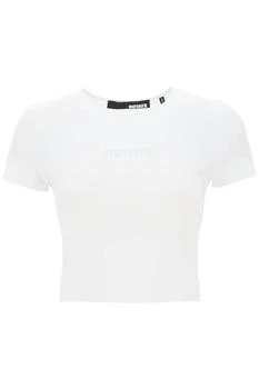 推荐Cropped T-shirt with rhinestone-studded logo商品
