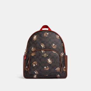 coach tabby双肩包, Coach | Coach Outlet Court Backpack In Signature Canvas With Hedgehog Print商品图片 4.3折