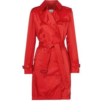 商品Burberry Ladies Red Double Breasted Nylon Trench Coat With Detachable Hood图片