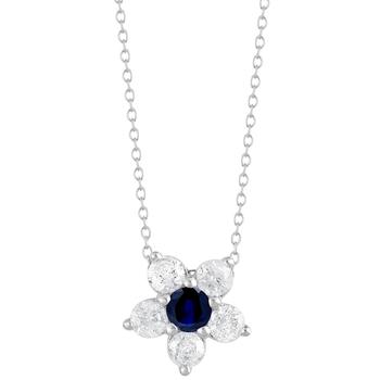 商品Sapphire (3/8 ct. t.w.) & Diamond (1 ct. t.w.) Flower 18" Pendant Necklace in 14k White Gold图片