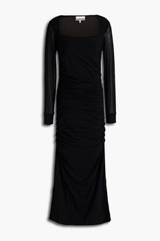 ganni裙, Ganni | Ruched flocked mesh midi dress商品图片 4.9折