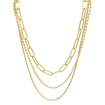 Adornia Box Chain, Ball Chain, and Oversized Paper Clip Chain Necklace Set gold