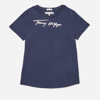 推荐Tommy Hilfiger Girls' Script Print T-Shirt Short Sleeved - Twilight Navy商品