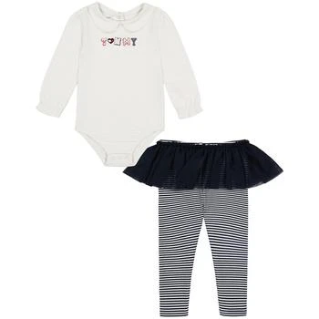 Tommy Hilfiger | Baby Girls Collared Logo Bodysuit and Striped Skeggings, 2 Piece Set 