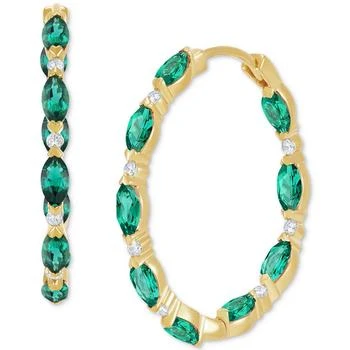 Macy's | Emerald (3 ct. t.w.) & White Topaz (1/4 ct. t.w.) Marquise In & Out Small Hoop Earrings in 14k Gold, 0.82" (Also in Ruby & Sapphire),商家Macy's,价格¥8512