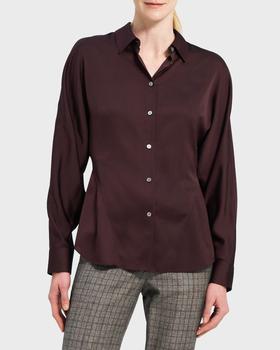 Theory | Cinched Button-Front Satin Blouse商品图片,3.4折