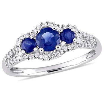商品Blue Sapphire 3-Stone Ring with 1/4 CT TW Diamonds in 10k White Gold JMS004927图片