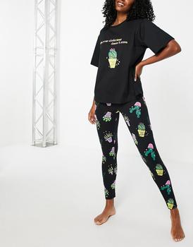 ASOS | ASOS DESIGN Christmas doesn't succ oversized tee & legging pyjama set in black商品图片,6折, 独家减免邮费