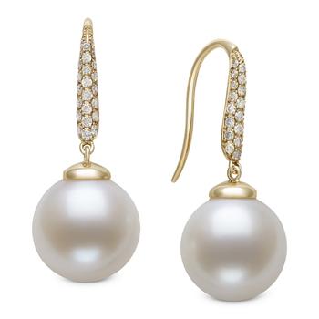 Cultured Freshwater Pearl (10mm) & Diamond (1/5 ct. t.w.) Drop Earrings in 14k Gold, Created for Macy's product img