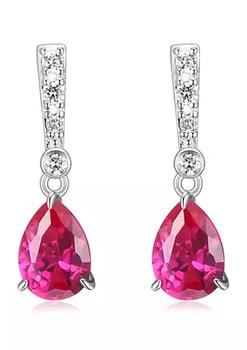 商品Lab Created Diamond and Ruby Pear Drop Stud Earrings in Sterling Silver图片