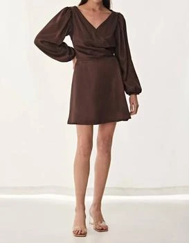 krisa | Puff Sleeve Wrap Dress In Cocoa,商家Premium Outlets,价格¥1348