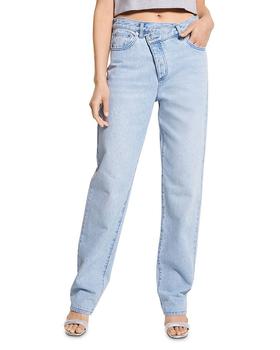 推荐Foldover High Rise Wide Leg Denim Jeans in Blue Haze Wash商品