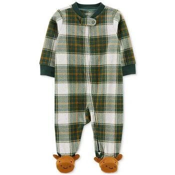 Baby Boys Moose Plaid 2-Way Zip Fleece Sleep & Play Footed Pajamas,价格$14.05
