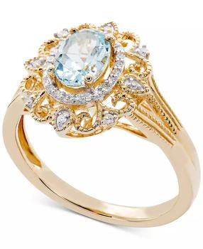 Macy's | Aquamarine (3/4 ct. t.w.) & Diamond (1/10 ct. t.w.) Ring in 14k Gold,商家Macy's,价格¥5244