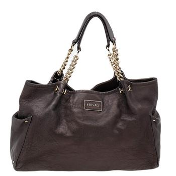 [二手商品] Versace | Versace Dark Brown Leather Charm Chain Shoulder Bag商品图片,5.2折, 满1件减$100, 满减