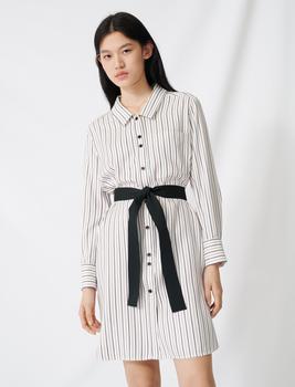 Maje | Belted pinstriped shirt dress商品图片,2折