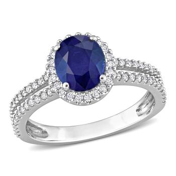 商品1 4/5 CT TGW Oval Blue Sapphire and 3/8 CT TW Diamond Halo Engagement Ring in 14K White Gold,商家Premium Outlets,价格¥22336图片