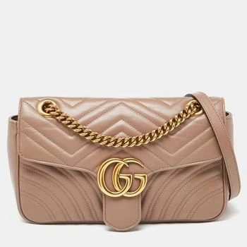 Gucci | Gucci Beige Matelassé Leather Small GG Marmont Shoulder Bag 