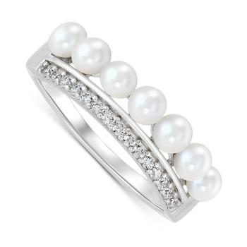 商品Macy's | Cultured Freshwater Button Pearl (3 - 3-1/2mm) & Cubic Zirconia Double Row Ring in Sterling Silver,商家Macy's,价格¥1001图片