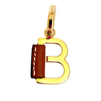 推荐Leather-Wrapped B Alphabet Charm in Light Gold/Tan商品