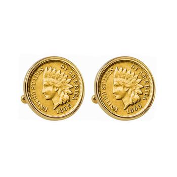 商品American Coin Treasures | Gold-Layered 1800's Indian Penny Bezel Coin Cuff Links,商家Macy's,价格¥358图片