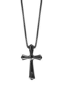 Effy | Men's Onyx Cross Pendant Necklace in Sterling Silver商品图片,