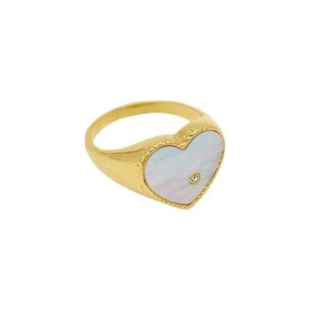 ADORNIA | 14K Gold Plated Heart White Imitation Mother of Pearl Signet Ring 独家减免邮费