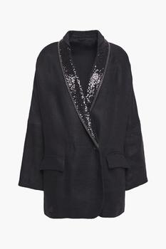 Brunello Cucinelli海淘, Brunello Cucinelli | Embellished satin-trimmed linen-twill blazer商品图片 2.9折