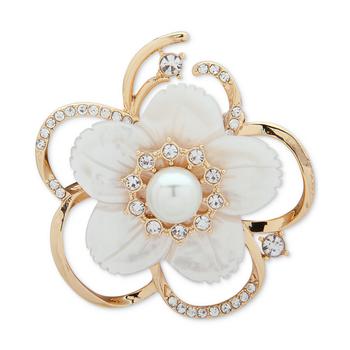 商品Gold-Tone Imitation Pearl, Mother-of-Pearl & Crystal Flower Pin, Created for Macy's图片