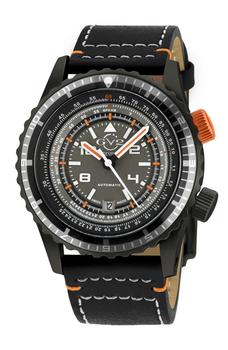 推荐Men's Contasecondi Grey/Orange Dial Black Calfskin Leather Watch, 43mm商品