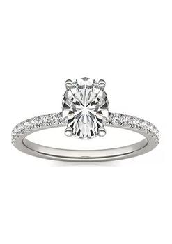 Charles & Colvard, Charles & Colvard | Charles & Colvard 1.78 ct. t.w. Lab Created Oval Moissanite Hidden Halo Engagement Ring in 14k White Gold商品图片 