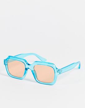 ASOS | ASOS DESIGN square sunglasses in crystal blue with orange lens  - MBLUE商品图片,4.1折