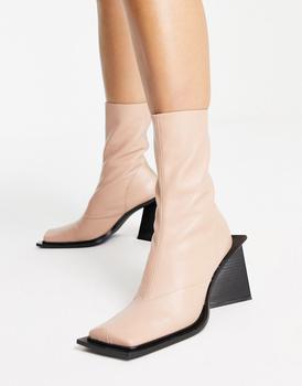推荐Topshop Halo premium leather square toe heeled boot in camel商品