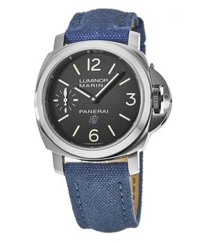 watchmaxx, Panerai | Panerai Luminor Marina Logo Acciaio 44mm Black Dial Blue Canvas Men's Watch PAM00777商品图片 9折
