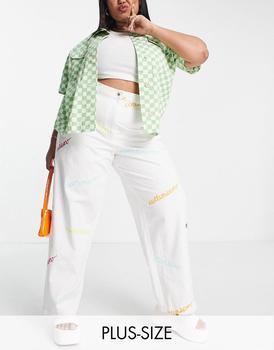 S Rothschild & CO衣服, COLLUSION | COLLUSION Plus 90s straight leg trousers with branded embroidery co-ord in white商品图片 