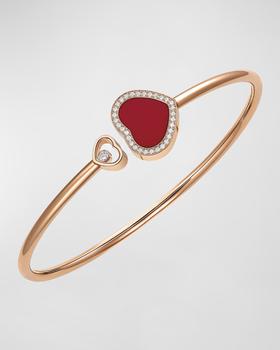 商品18K Rose Gold Happy Hearts Carnelian and Diamond Halo Bracelet, Size Medium图片