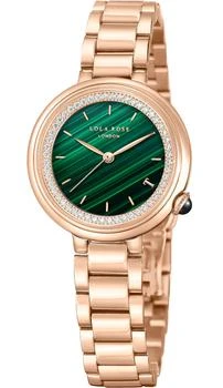 推荐Lola Rose Women's Malachite Watch with Rose Gold Three-Bead Steel Band商品