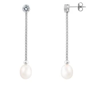 推荐Dangling Sterling Silver 7-7.5mm Freshwater Pearl Earrings商品