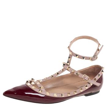 valentino rockstud高跟鞋, [二手商品] Valentino | Valentino Burgundy/Pink Patent and Leather Rockstud Ballet Flats Size 41商品图片 6.7折, 满1件减$100, 满减