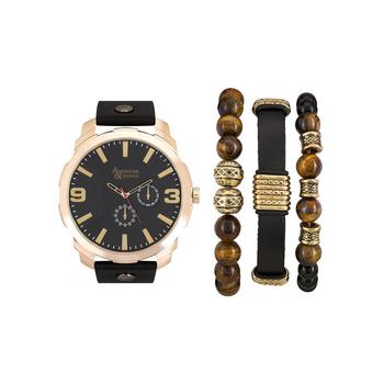 American Exchange | Men's Black/Gold Analog Quartz Watch And Holiday Stackable Gift Set商品图片,4.9折