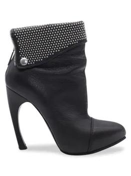 推荐Alexander Mcqueen Studded Fold Over Panel Ankle Boots In Black Leather Boots商品