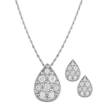 商品Macy's | 2-Pc. Set Diamond Teardrop Pendant Necklace & Matching Stud Earrings (3/8 ct. t.w.) in Sterling Silver,商家Macy's,价格¥999图片