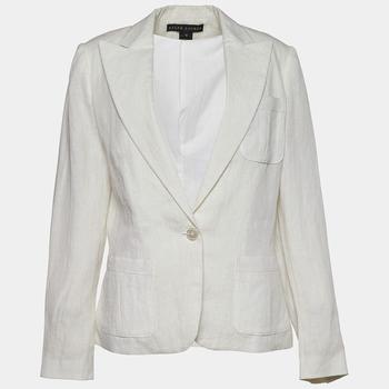 推荐Ralph Lauren White Lurex Linen Button Front Blazer L商品