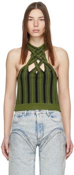 推荐Green Knit Braided Neck Tank Top商品