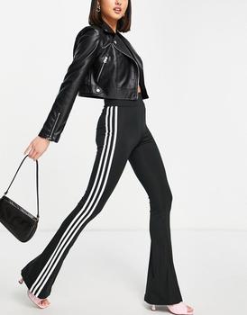 商品adidas Originals three stripe flared track pant in black图片