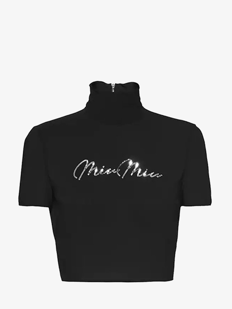推荐MIU MIU 女士黑色棉质短款高领上衣 MT1714-F24-F0002商品