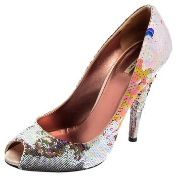 推荐Miu Miu Multicolor Sequins Embellished Fabric Peep-Toe Pumps Size 40商品