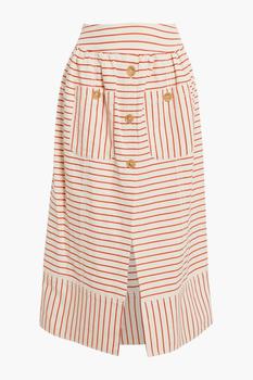 Rosie Assoulin | Striped linen and cotton-blend midi skirt商品图片,3折